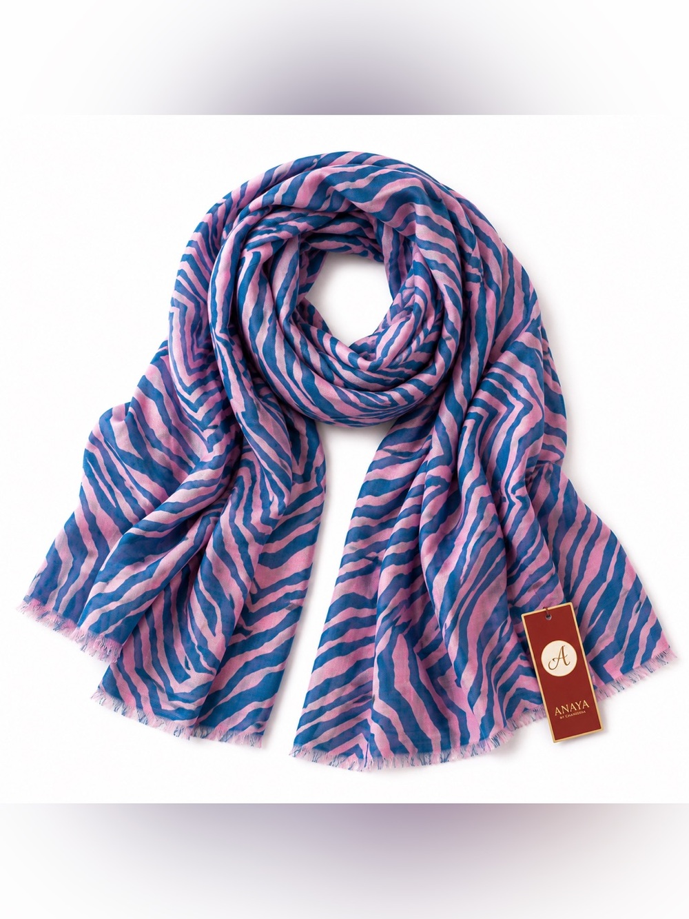 Anaya Pink and Blue Zebra Stripe Fashion Scarf